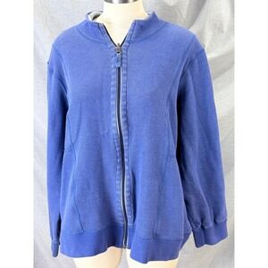 Orvis Womens Blue Gray Reversible Mock Neck Knit Sweatshirt Jacket Full Zip L